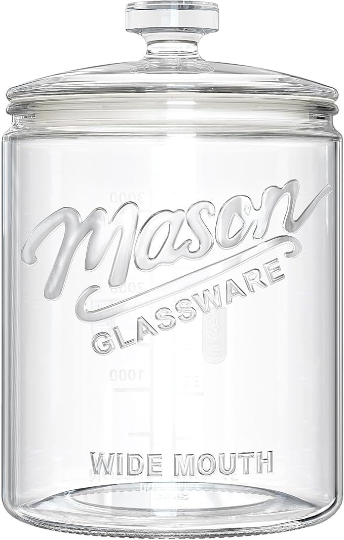 1 Gallon Glass Cookie Jar with Airtight Lid, Large Wide Mouth Mason Jar for Flour Sugar Container, Kitchen Canister for Candy, Coffee, Dog Treat Storage, Terrarium, Apothecary, Laundry Room, BPA Free