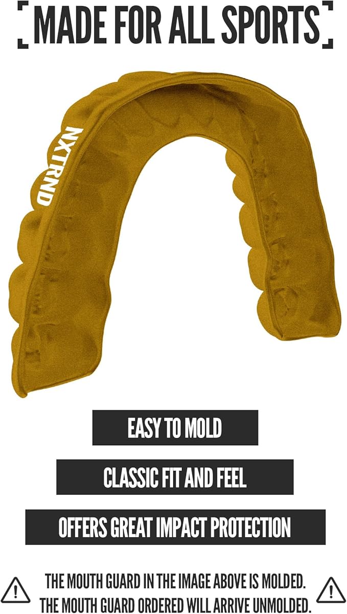 2 Pack Nxtrnd Classic Mouthguard, Custom Fit Sports Mouthpiece for Football, Boxing, MMA, Basketball, Hockey, Lacrosse, Youth & Adult (Gold)