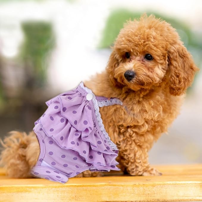BESTonZON Pet Diaper Female Dog Physiological Nappies with Strap Polka Dot Skirt Design, Reusable Puppy Diapers Large Size for Heat Cycle Sanitary Protection