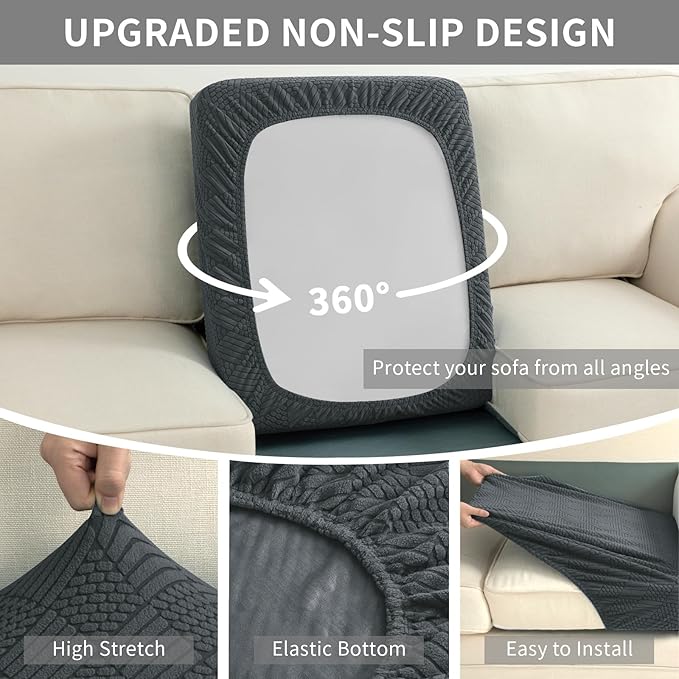Easy-Going Waterproof Couch Cushion Covers for Couches and Sofas, Stretch Jacquard Sofa Seat Cover Replacement for Dogs, Pets & Kids, Durable Furniture Protector for Chair Cushions, Dark Gray