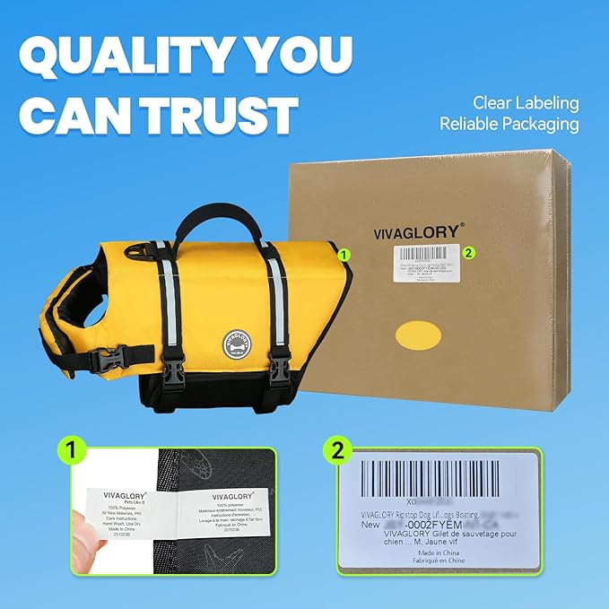 VIVAGLORY Rip Stop Dog Life Vest, Swimming Vest with Handle, Buoyancy for Doggy Puppy, Dog Life Jacket for Swimming & Boating, S, Yellow