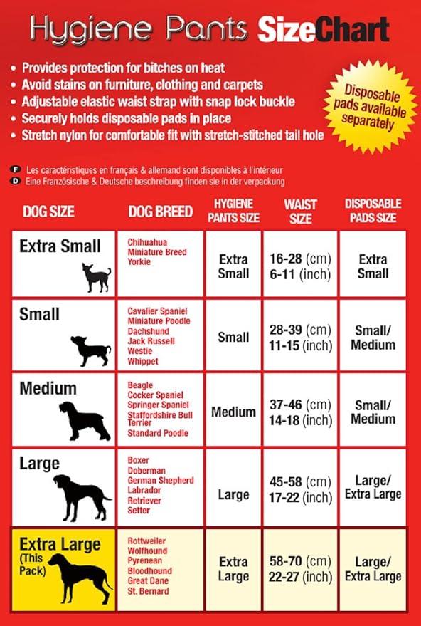 Mikki Dog Hygiene Pant Knickers and Period Pads for Female ES on Heat, in Mating Season - X Large