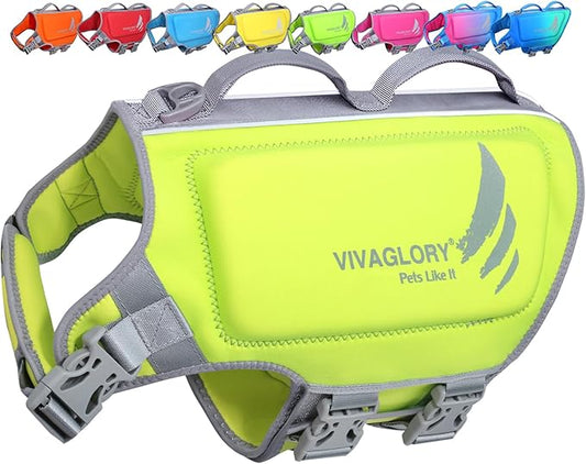 VIVAGLORY High Buoyancy Dog Life Vest, Swimming Vest with Handle, Dog Life Jacket for Swimming & Boating, Buoyancy for Puppy Doggy, L, Bright Yellow