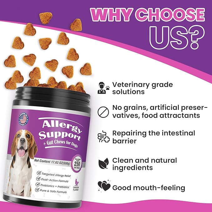 Dog Allergy Chews for Immune Support,500 PCs Formula Supports Skin Health, Relieve Itching Improve Digestion, Allergy and Immune for Dogs