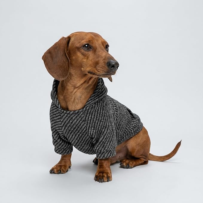 Fitwarm Black Striped Dog Hoodie, Winter Clothes for Small Dogs Boy Girl, Lightweight Pet Hooded Outfit, Black, Silver, XXL