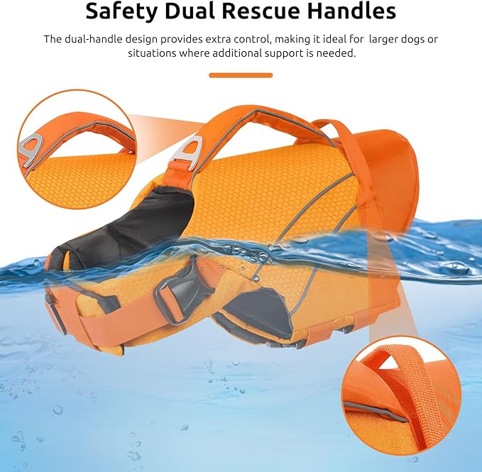 Queenmore Dogs Life Jackets for Small Dogs, Dog Life Vest for Boating, Lightweight Life Jacket for Pets with Chin Float, Ripstop Puppy Swimming Vest with Superior Buoyancy (Orange,XS)