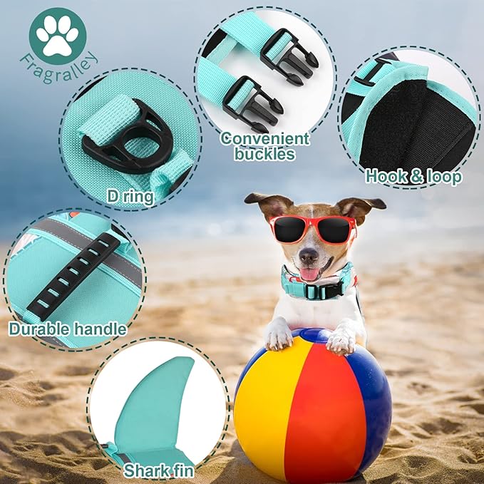 Fragralley Shark Dog Life Jacket, Adjustable Dog Life Vest with Shark Fin, Suit for Small Medium Large Dog Life Vest for Swimming, Boating, Pool, Beach