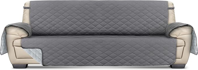 Utopia Bedding Reversible Oversized Sofa Couch Cover, Water Resistant Slipcover Furniture Protector with Foam Sticks and Elastic Straps for Kids Dogs Pets (3.5 Seater, Gray/Light Gray)