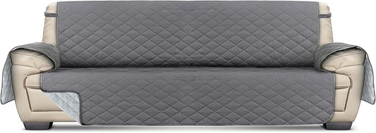 Utopia Bedding Reversible Oversized Sofa Couch Cover, Water Resistant Slipcover Furniture Protector with Foam Sticks and Elastic Straps for Kids Dogs Pets (3.5 Seater, Gray/Light Gray)