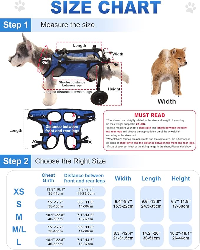 Dog Wheelchair for Back Legs, Cart Doggy Wheelchair with Disabled Hind Legs, Brace and Hip Support, Walking Mobility Aids for Small Pets Hind Limbs Dog Carts with Wheels, Adjustable