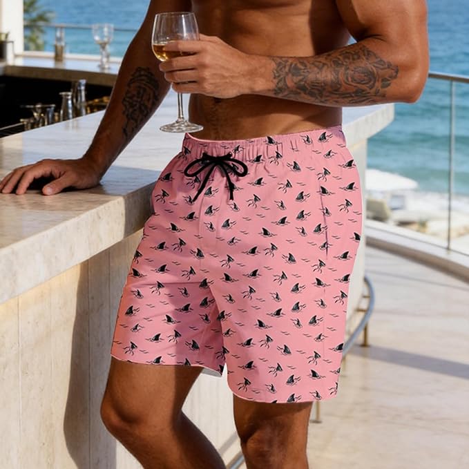 Mens Swim Trunks with Compression Liner Quick Dry Zipper Pocket Bathing