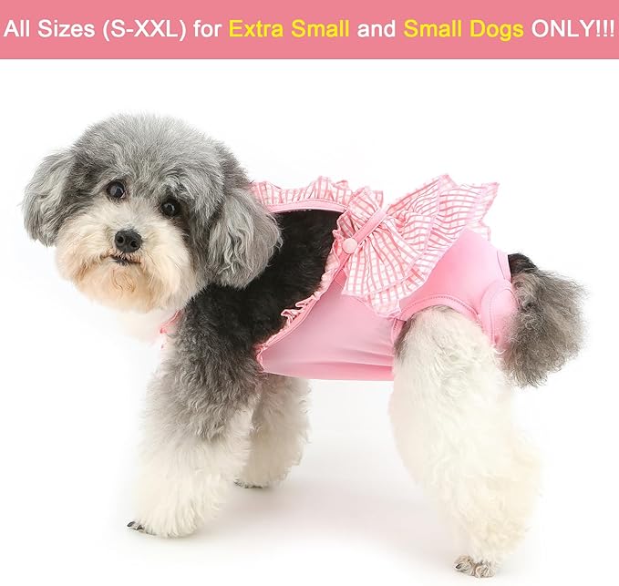 Zunea Washable Female Small Dog Diapers for XS/S Size Dogs Adjustable Suspender Reusable Puppy Sanitary Diaper Pantie Cute Plaid Nappies Skirt for Doggy Chihuahua Yorkie in Heat Babypink XXL