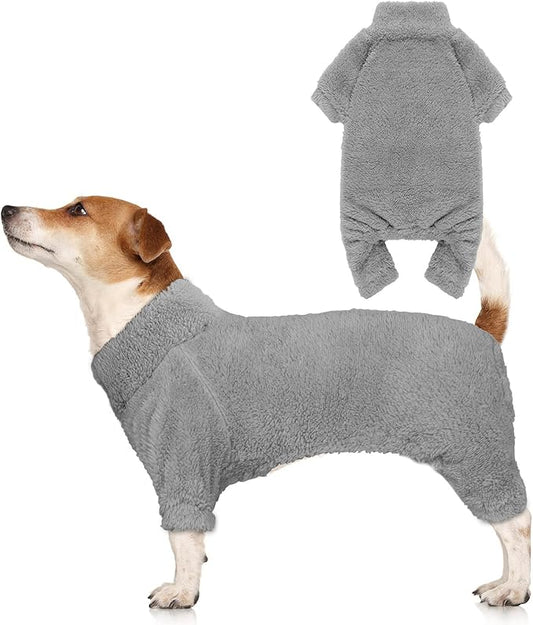 Fuzzy Dog Pajamas Turtleneck Pet Clothes Warm Soft Cozy Lightweight Pet Pjs Dog Sweaters for Medium Dogs(Grey-M)