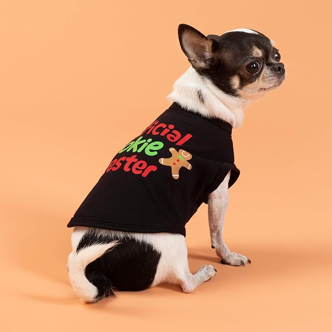 Fitwarm Official Cookie Tester Funny Dog Shirt, Christmas Dog Clothes for Small Dogs Boy Girl, Holiday Doggy Tshirt, Pet Outfit, Gingerbread, Black, Red, Green, Medium