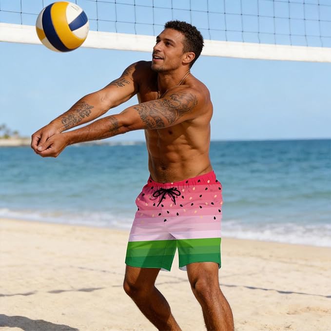 Mens Swim Trunks with Compression Liner Quick Dry Zipper Pocket Bathing