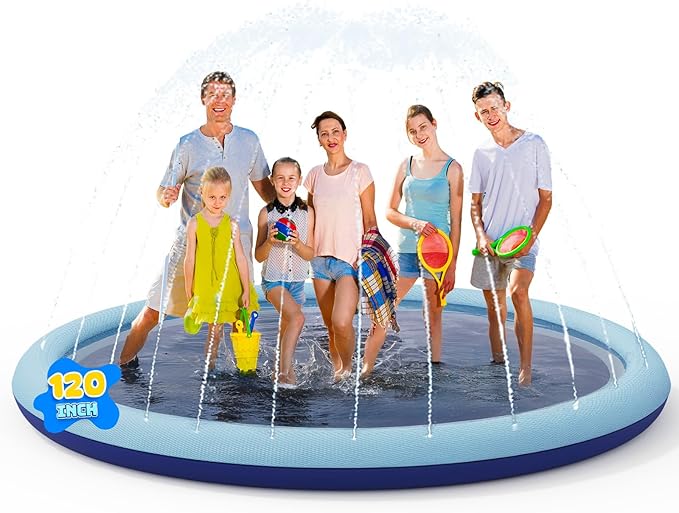 COMMOUDS 10FT Splash Pad for Kids and Dogs, Extra Large Sprinkler Pad Non-Slip Thicken Pool Summer Outdoor Water Toys, Backyard Fountain Play Mat for Baby Toddlers Boys Girls Pet