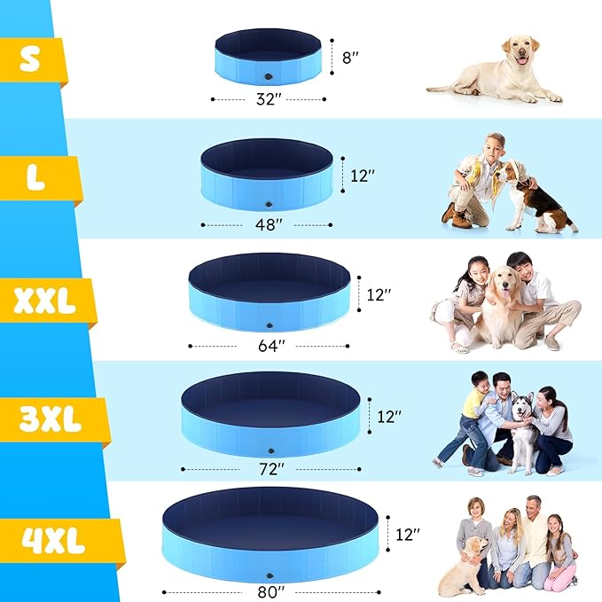 Niubya Foldable Dog Pool, Collapsible Hard Plastic Dog Swimming Pool, Portable Bath Tub for Pets Dogs and Cats, Pet Wading Pool for Indoor and Outdoor, 48 x 12 Inches