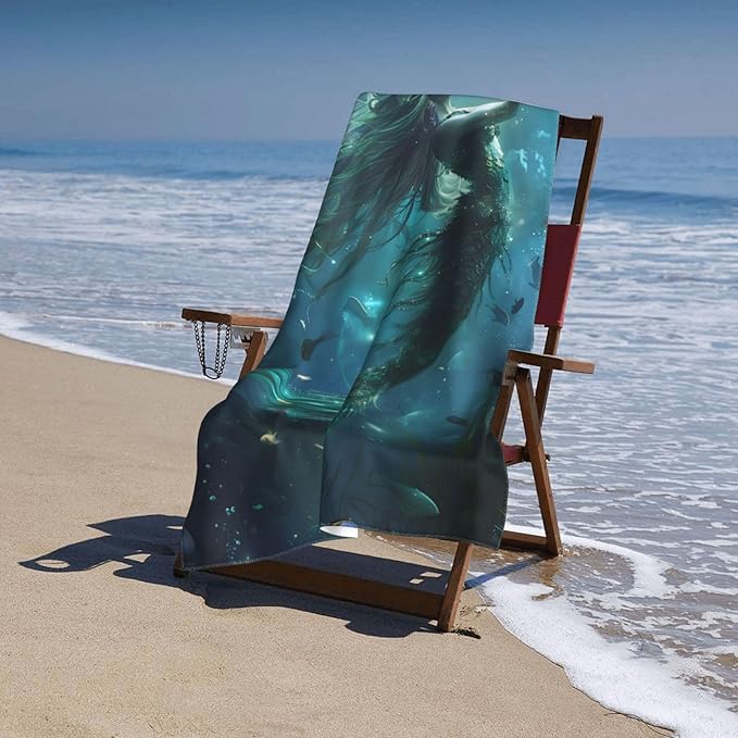 Mermaid Beach Towel 31inx51in, Ocean Sand-Free Microfiber Bath Towel Ultra Soft Quick Dry Pool Towel Absorbent Towel Lightweight Towel for Swimming Bathroom Decor