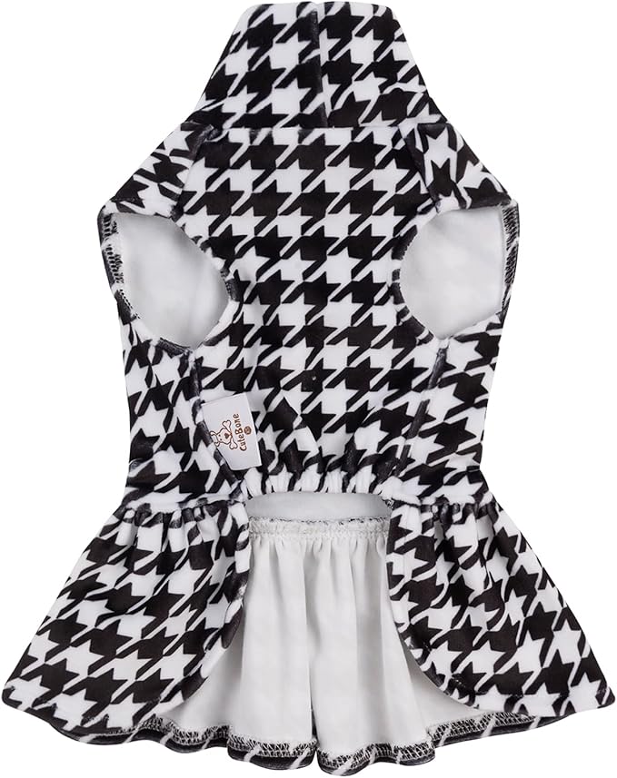 CuteBone Turtleneck Dog Velvet Dress Puppy Skirt Costume Pet Clothes Cat Apparel with Bow Hair Rope for Small Dogs CVD04S