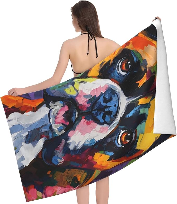 Colorful Boxer Dog Beach Towel Dog Sand-Free Microfiber Bath Towel Ultra Soft Quick Dry Pool Towel Absorbent Towel Lightweight Towel Gifts for Outdoor Bathroom Swimming Decor 31inx51in