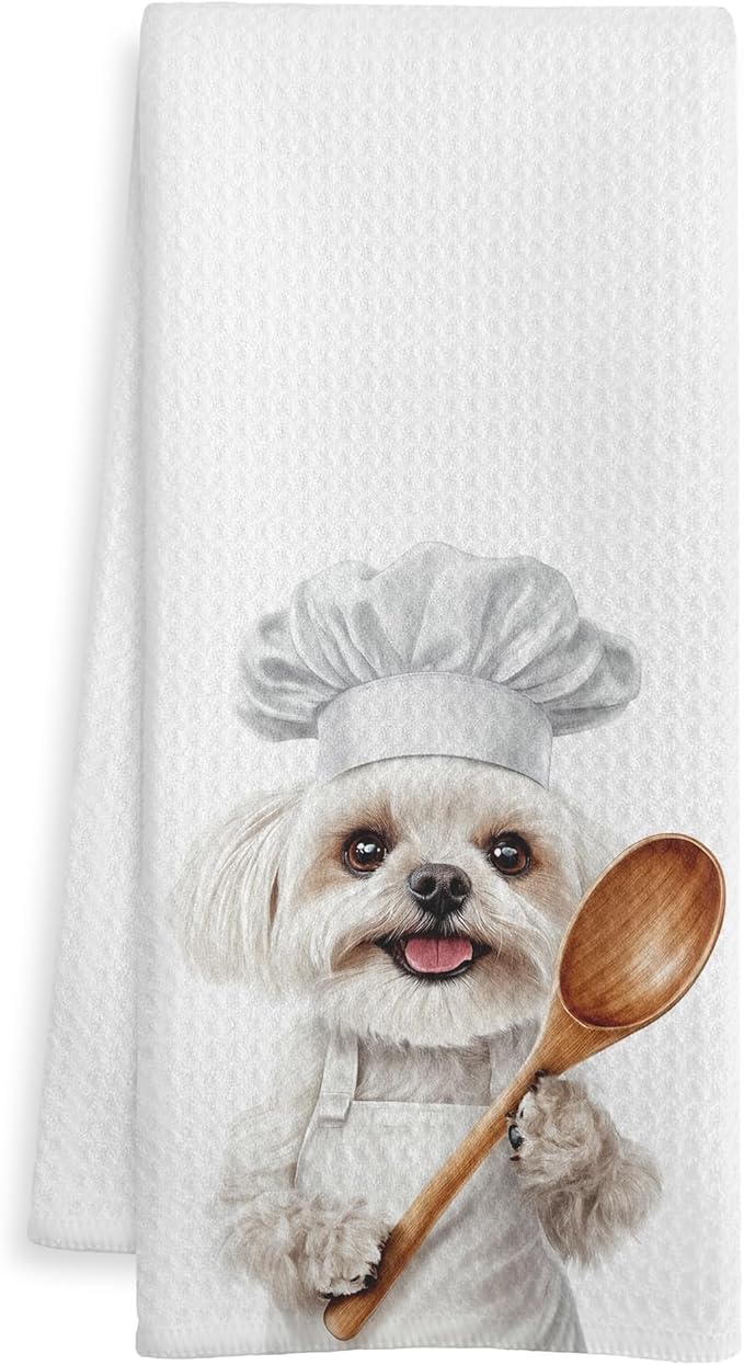 Maltese Gifts Kitchen Towels, Dog Gifts for Women Men, Dog Lover Gifts Dish Tea Towel, Maltese Gift Decorative Hand Towels for Kitchen Bakery Decor, 16x24 Inch