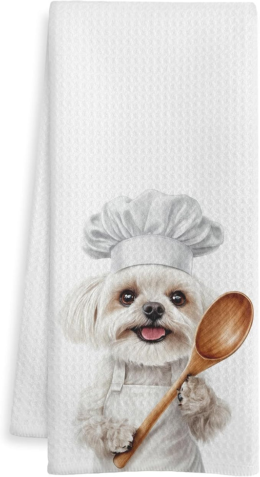 Maltese Gifts Kitchen Towels, Dog Gifts for Women Men, Dog Lover Gifts Dish Tea Towel, Maltese Gift Decorative Hand Towels for Kitchen Bakery Decor, 16x24 Inch