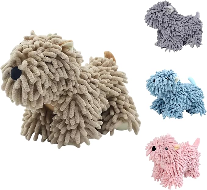 Cute Puppy Chenille Hand Towel, Puppy Shape Fuzzy Ball Hand Towel, Fluffy Soft Absorbent Chenille Towels, Absorbent Decorative Fuzzy Ball Hanging Towel for Bathroom, Washstand (Khaki)