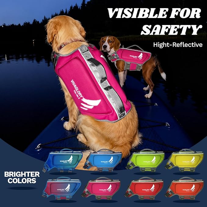 VIVAGLORY High Buoyancy Dog Life Vest, Swimming Vest with Handle, Dog Life Jacket for Swimming & Boating, Buoyancy for Puppy Doggy, M, Pink