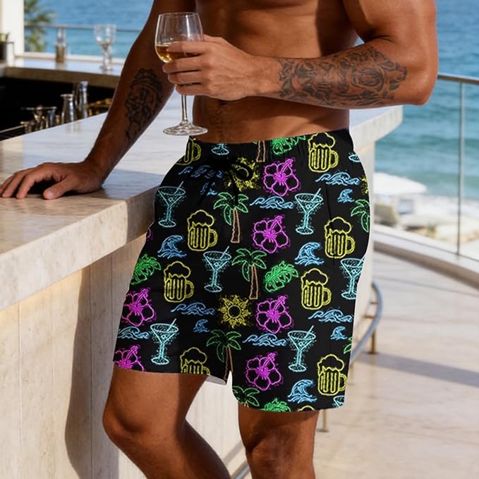 Mens Swim Trunks with Compression Liner Quick Dry Zipper Pocket Bathing