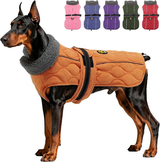Dog Coat Winter, Waterproof Quilted Dog Jacket for Cold Weather, Reflective Adjustable Puppy Winter Coat, Warm Turtle-Neck Pet Fleece Snow Jacket for XX-Large Dogs, NewOrange XXL