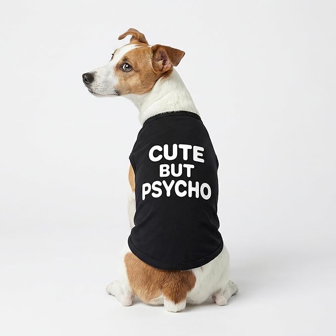 Fitwarm Cute But Psycho Dog Shirt, Summer Clothes for Small Dogs Boy Girl, Funny Pet Outfit, Black, White, Medium