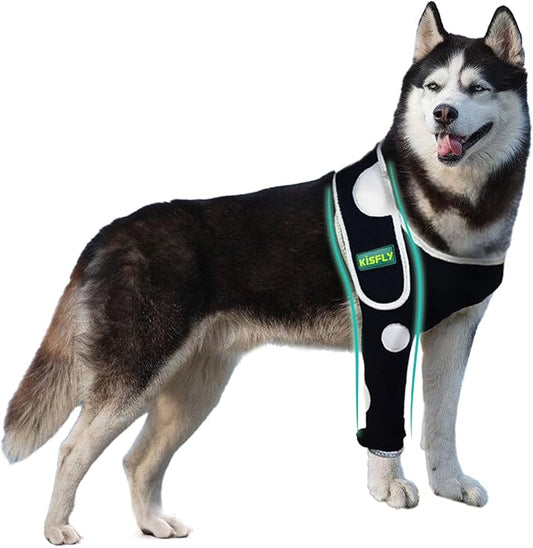 Dog Elbow Brace for Front Leg, Supports Mobility and Joint Health, Helps Prevent Hygroma, Arthritis, Dysplasia & Pressure Sores, Reflective Material, Right Leg, Size L