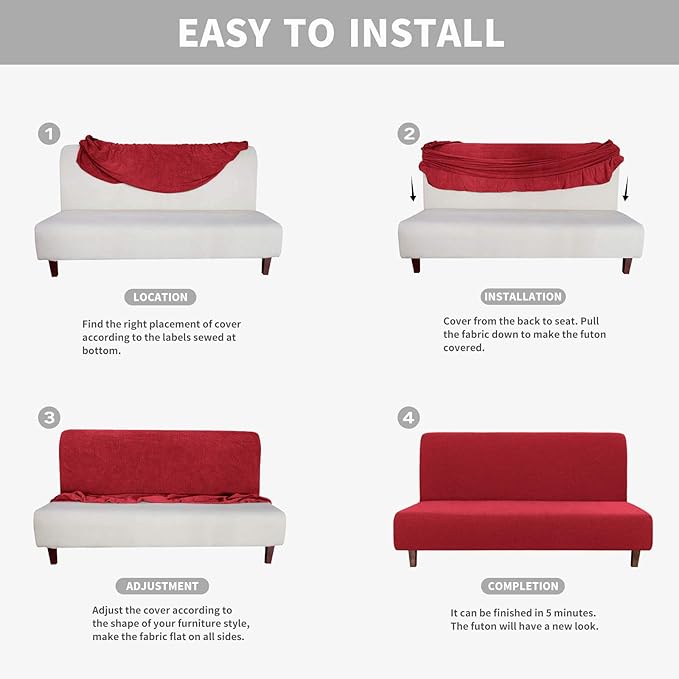 Easy-Going 100% Waterproof Futon Cover, Dual Waterproof Couch Cover for Futon, Stretch Jacquard Sofa Cover, Leakproof Furniture Protector for Kids, Pets, Dog and Cat (Medium, Christmas Red)