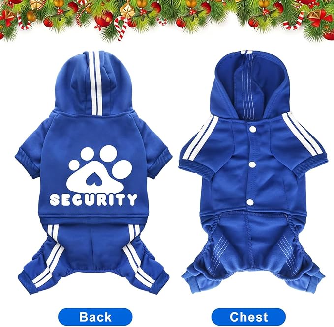 Dog Security Clothes - 4 Legs Jumpsuit Sweatshirt Hoodie - Soft & Warm Winter Outfit Pullover Sweater for Small Medium Large Dogs Cats (Blue, Large)