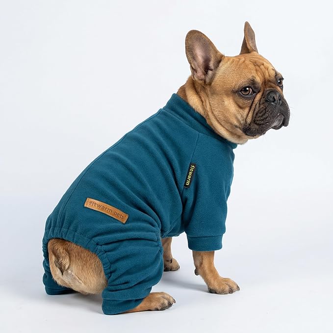 Fitwarm 2 Pack Lightweight Fleece Dog Pajamas, Warm Winter Dog Clothes for Small Dogs Boy Girl, Fuzzy Pet Onesie with Feet, Light Sky Blue, Turquoise, Small