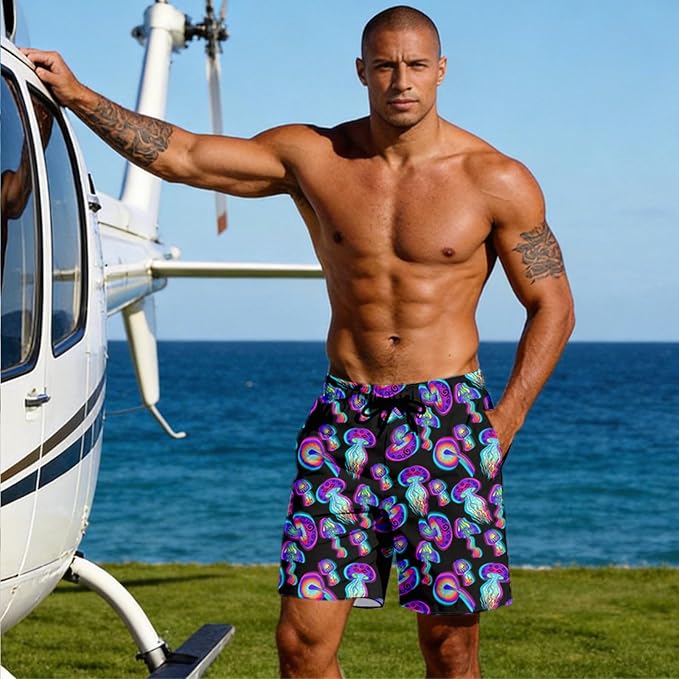 Mens Swim Trunks with Compression Liner Quick Dry Zipper Pocket Bathing