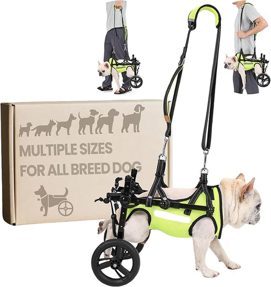 Adjustable Dog Wheelchair for Back Legs, for All Breed Dog - Includes High-Visibility Vest, Leash & Sling Lift, Lightweight Pet Wheelchair for Disabled Hind Legs (Small, for Small Dog)