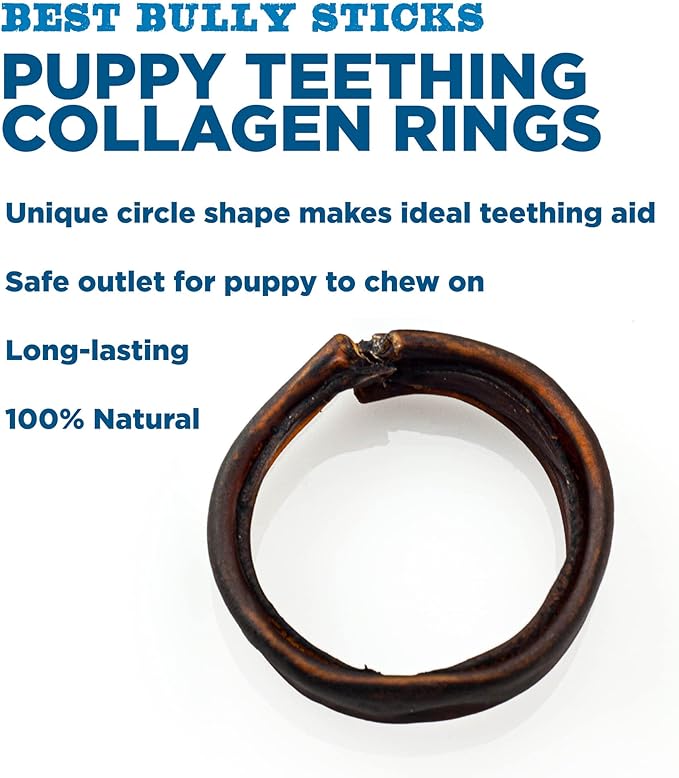 Best Bully Sticks Puppy Teething Rings - Single Ingredient Natural Collagen Puppy Chews for Teething - Bones for Small Dogs - Enrichment, Mental Stimulation, 3 Count