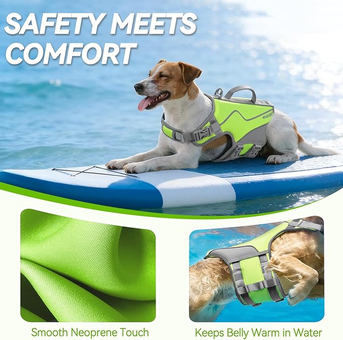 VIVAGLORY Neoprene Dog Life Vest, Dog Life Jacket for Swimming & Boating, Lightweight & Buoyancy for Puppy Doggy, Swimming Vest with Handle, S, Bright Yellow