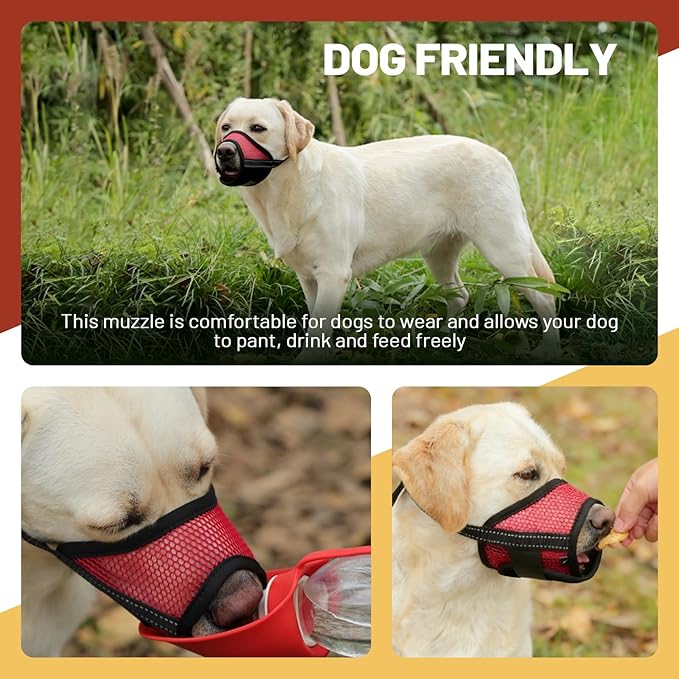 PAWsay 2 Pack Dog Muzzle, Soft Dog Muzzle for Large Sized Dogs Anti Biting Barking Chewing Grooming, Air Mesh Breathable Dogs Mouth Guard Drinkable Adjustable Pet Muzzles, Red L