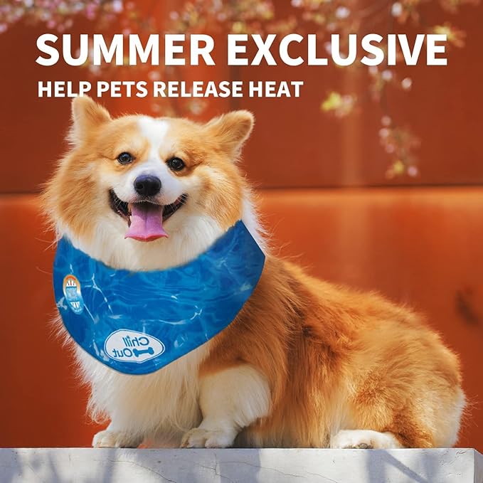 ALL FOR PAWS Dog Cooling Bandana, Cooling Bandanas for Large Dogs, Ice Dog Bandanas, Cooling Neck Wraps for Dogs, Chill Out Blue Neck Cooler (L)