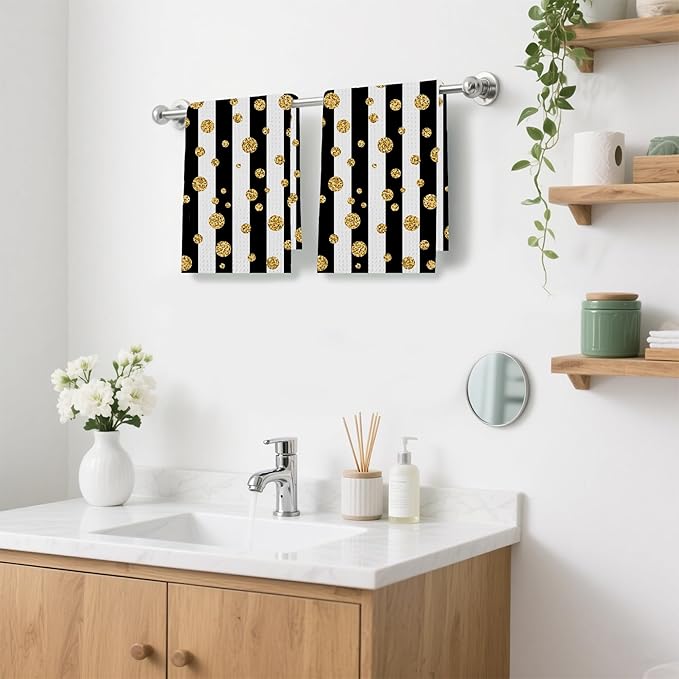 Gold Polka Dot Hand Towels,Set of 2 Absorbent Bath Towel Kitchen Dish Towel Home Gym Hotel Bathroom Decor,16x24 Inches