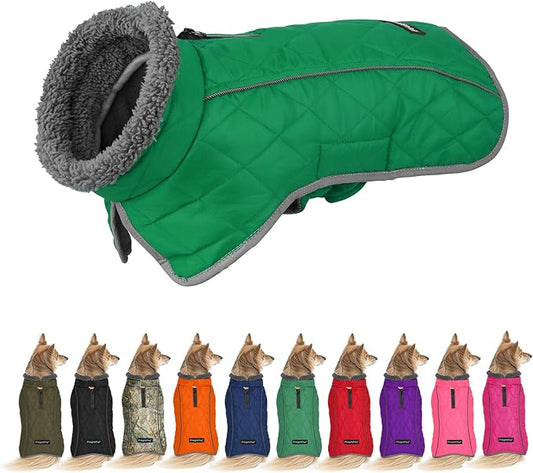Fragralley Dog Coat Large, Waterproof Dog Jacket with Warm Fleece Lining, Adjustable Reflective Dogs Winter Coat, Turtleneck Pet Coats for Cold Weather (Green XXXL)