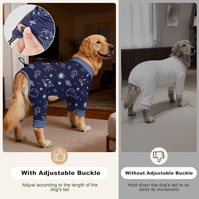 Bienbee Dog Pajamas, 4 Pack Dog Recovery Suit Shedding Suit Cute Soft Puppy Clothes Dogs Pjs Onesies Jammies Adjustable Breathable & Stretchy Clothes for Small Medium Large Dogs Girl Boy Puppy-M