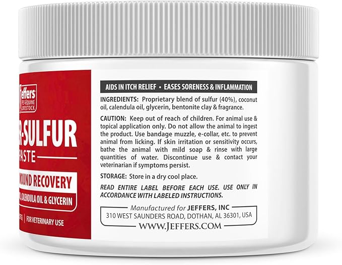 Jeffers Super Sulfur Natural Healing Paste for Dogs, Cats & Horses 8 oz – Wound Care, Skin & Coat Support for Animals, Soothes Itching & Inflammation, Dry Rough Flaky Skin, Hot Spots, Paw, Hoof Care