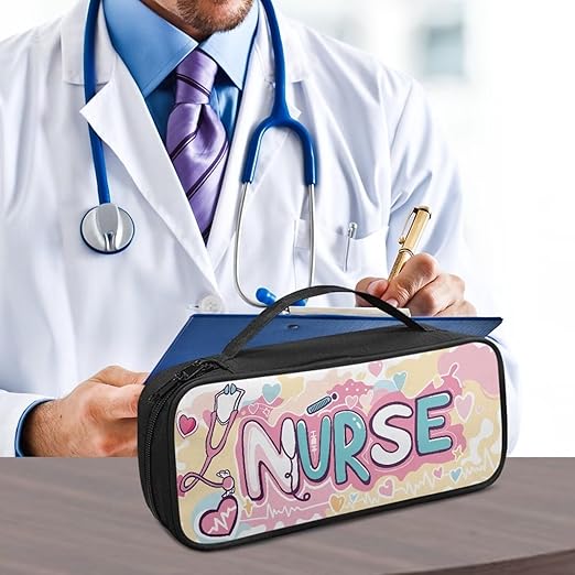 Gomyblomy Nurse Print Stethoscope Case with Extra Room and Handle Portable Stethoscope Holder Compatible with Most Stethoscopes, Cute Stethoscope Storage Bag for Nurses