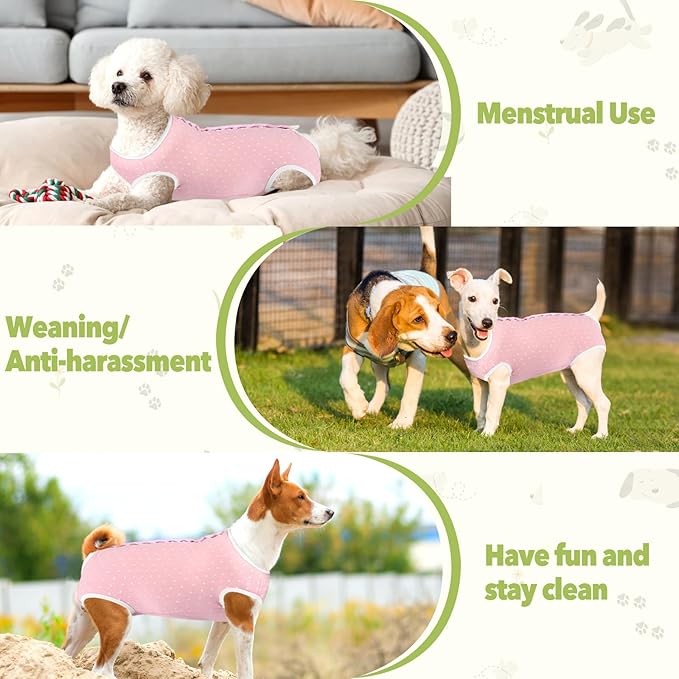 Dog Diapers Suit Period Onesie for Female Dog Sanitary Panties Male Doggy Heat Diapers Cover Fit for Small Medium Dogs Pink Dots/S