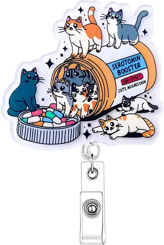 Funny Cat Nurse Badge Reel, Cute Work Badge Holder with Retractable Clip, Cute Nursing Vet Tech Technician Veterinary Pharmacy Mental Health RN Medical Worker Office Accessories Gifts (Cat)