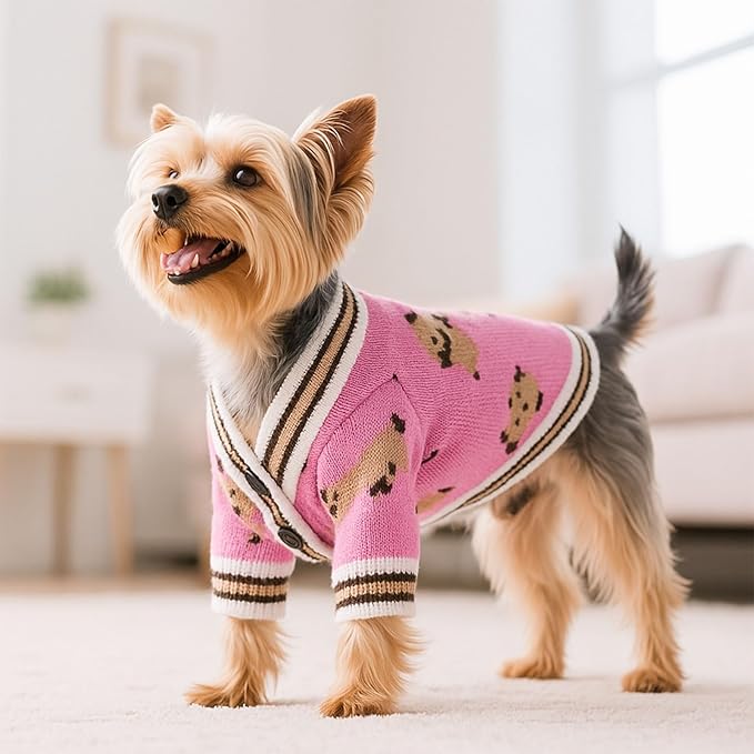 Small Dog Sweaters Cute Bear Knitted Dog Cardigans Clothes for Small Medium Dogs Soft Pet Puppy Cat Knitting Outfits Fall Winter Warm Boy Girl Dogs Knitwear Coat Apparel(Pink, Large)