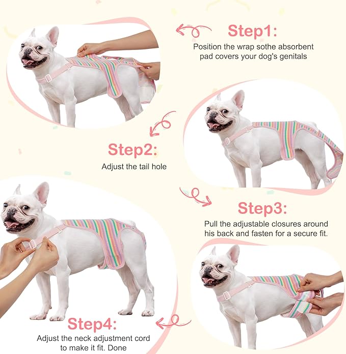 Pet Diaper Suspenders - Washable Sanitary Panties with Adjustable Straps, Female Dog Period Onesie, Breathable Jumpsuit (Rainbow Pattern, XL)